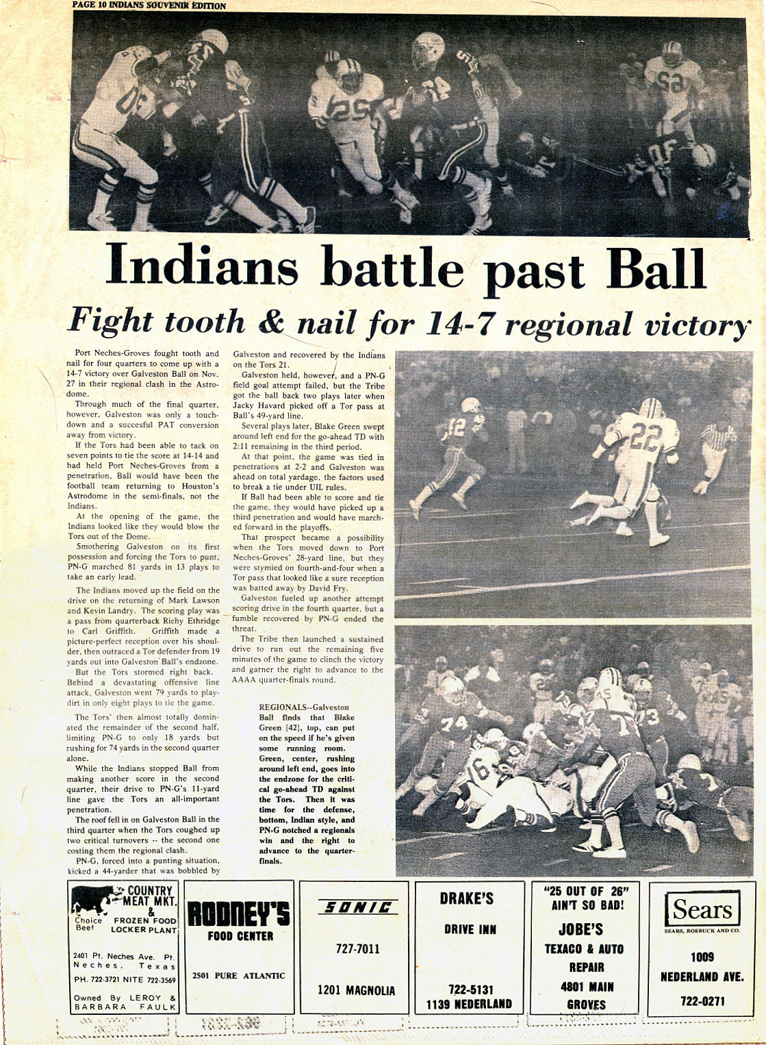 1976 Football: Bill Snelling Collection - PN-G Indians Football